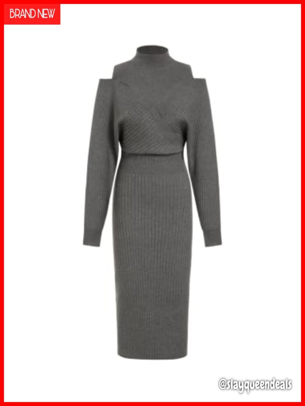 High Neck Cutout Shoulder Maxi Sweater Dress Straight Ribbed Knit